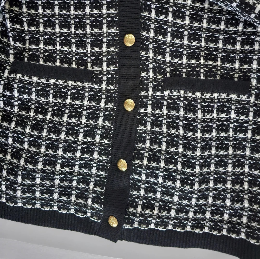 Talbots Textured Plaid Merino Wool Cardigan - Picture 4 of 7